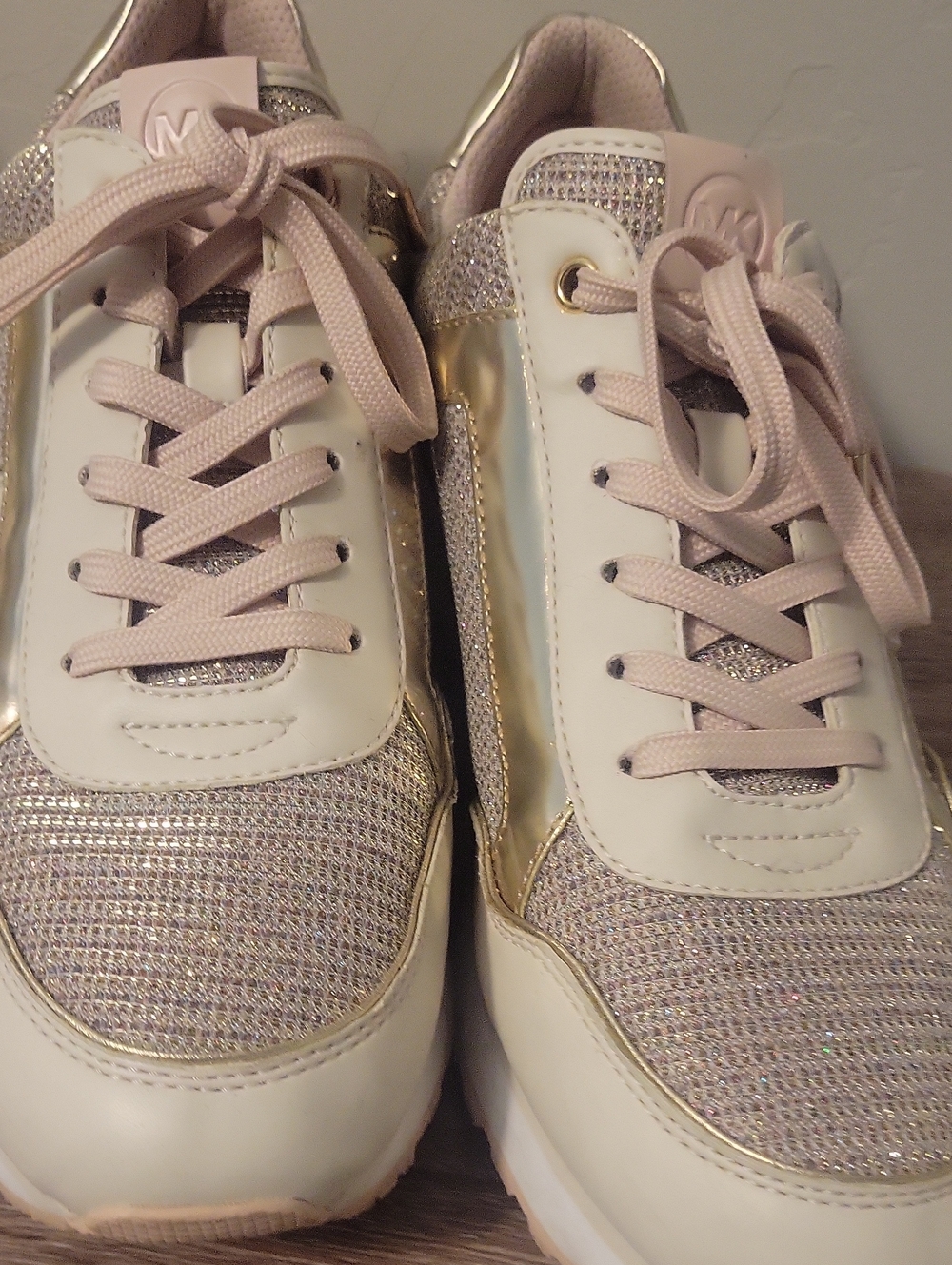 Michael Kors Women's Blush Pink and Gold Metallic Knit Sneakers 9.5M
